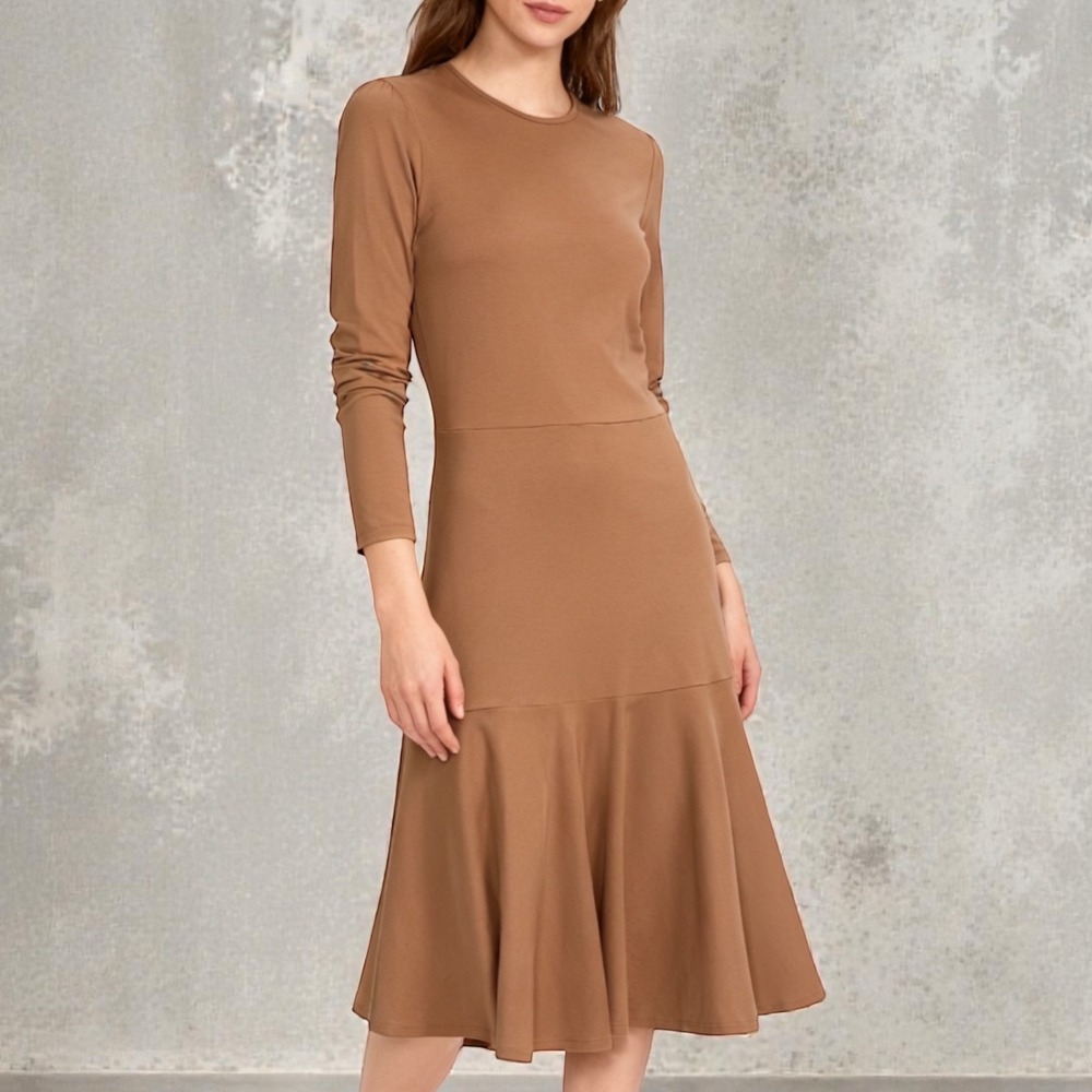 JessaKae A-line Midi Dress in Camel Tan size Large‎